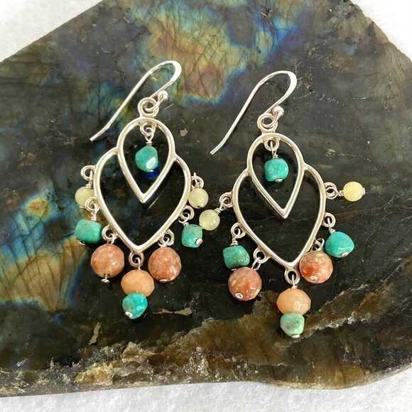 BARSE Sterling Silver 925 Turquoise Jasper Tiered Chandelier Dangle Earrings - Picture 3 of 16